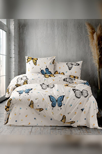 Evimemoda Кольорові метелики Двоспальний комплект постільної білизни Ranforce