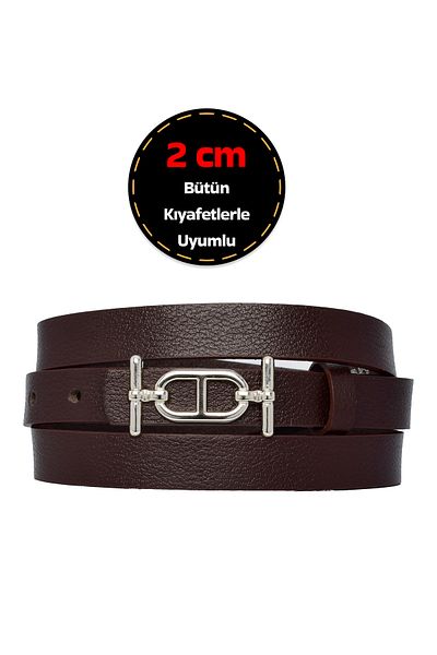 GoDeri 100% Genuine Leather Silver Tone Tocad 2 cm Long Dark Brown Women's Dress