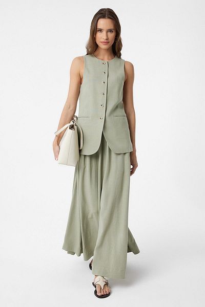 Antioch Khaki Linen Blended Women's Long Vest