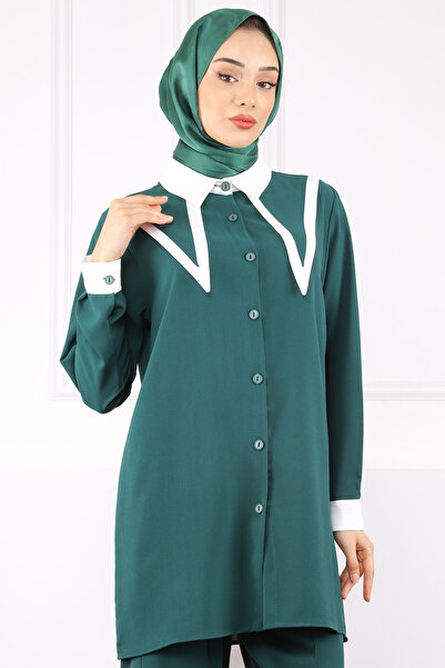 İmajButik Emerald Collar Detailed Tunic Trousers Suit