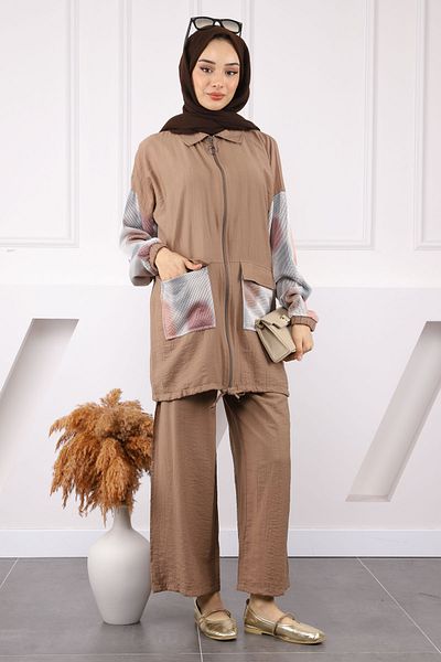 İmajButik Σετ παντελόνι τουνίκ με δίχτυ βιζόν