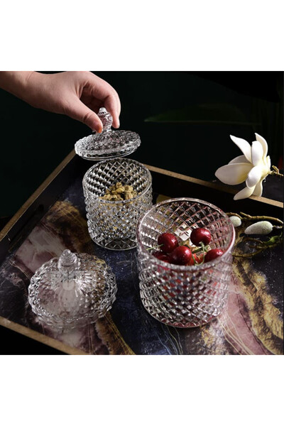 PUFO Elegant Luxury glass candy box with lid, 17 cm, transparent