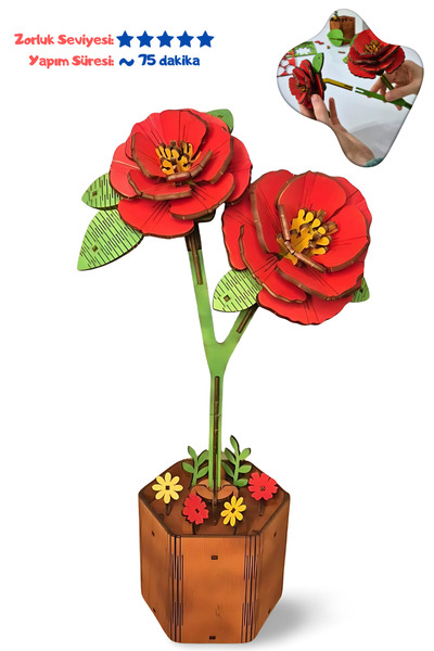 kalides Hediyelik Ahşap Çiçek - KAMELYA - 3D Çiçek Puzzle - DIY - Sevgililer ...