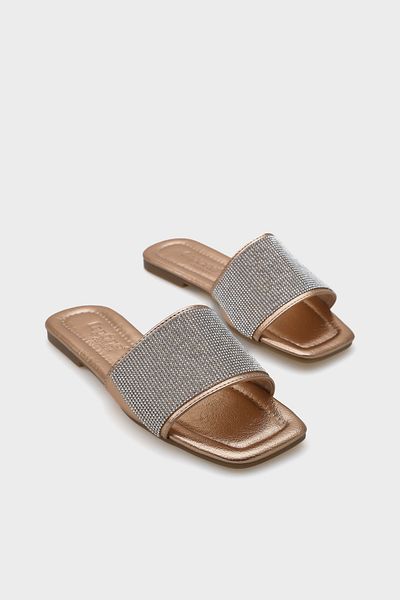 Capone Outfitters Γυναικείες παντόφλες με πέτρινο μονό λουράκι ίσιο τακούνι
