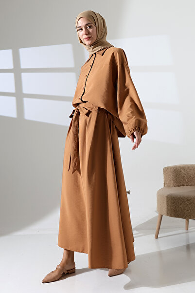 Mihran Butik Women's 100% Cotton Modal Camel Shirt Skirt Hijab Suit