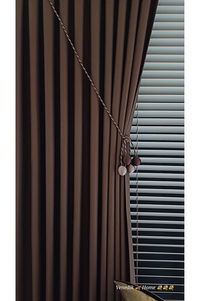 venedik home Brown Linen Background Curtain 1X3 Dense Pleated Custom Made (4 Bulk Accessories Gift)