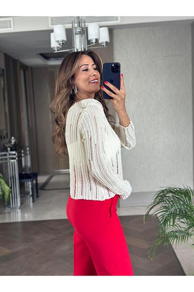 Forlady4 Ecru Low-Cut Buttoned Knitwear Women's Cardigan