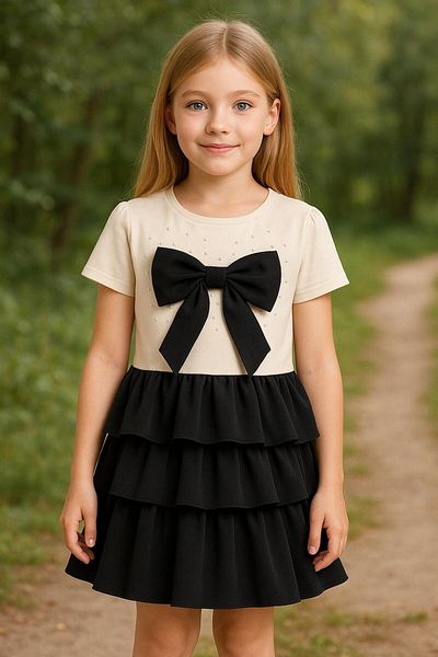 İBRE Short Sleeve Sweater with Bow Detail - Skirt Girl's Suit