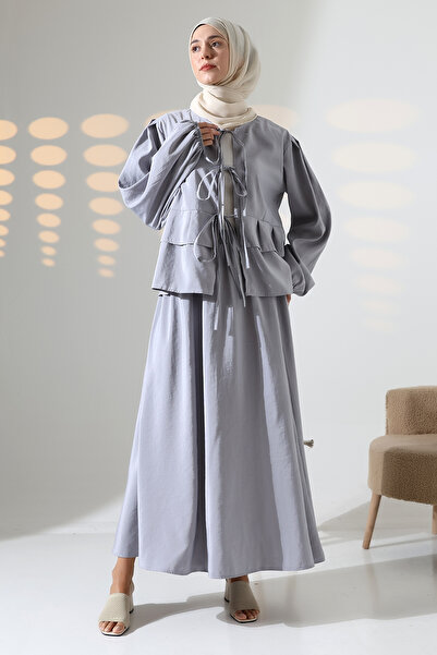 Mihran Butik Women's 100% Cotton Modal Gray Shirt Skirt Hijab Suit