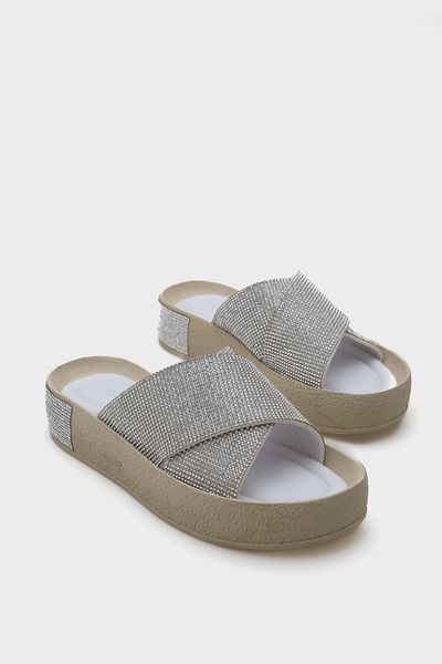 Capone Outfitters Dámské pantofle Maren Cross Stone Banded Stone Detailed Wedge Heel