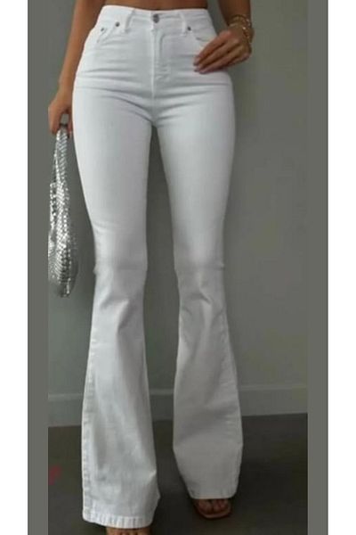 AsiaLife JEANS ALBI SPANIOLE CU TALIE ÎNALTĂ