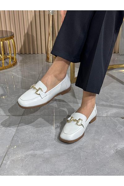 DERİ KABUSU Genuine Leather Buckle Women's Ballerina Shoes 012
