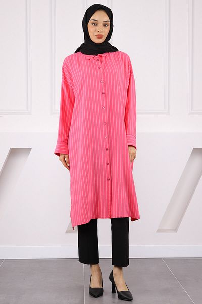 İmajButik Pink Striped Slit Tunic