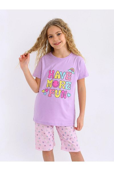 vitmo Girl's Short Sleeve Capri 100% Cotton Pajama Set More Fun