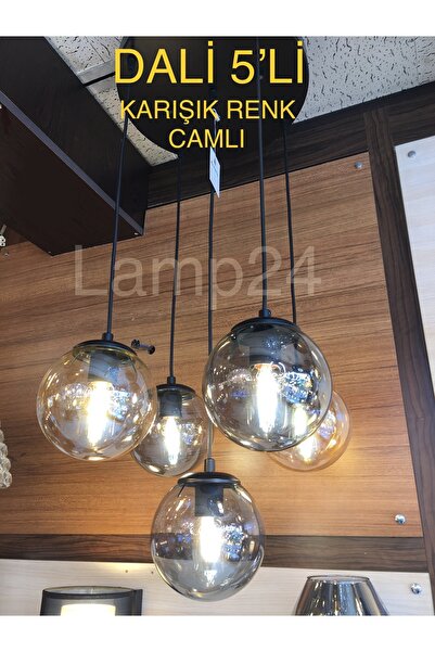 Lamp24 Dalı Serisi Karışık Renk Glop Camlı 5li Modern Avize