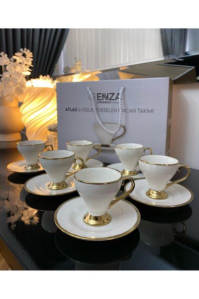 Enza Atlas Set of 6 Porcelain Coffee Cups 90ml