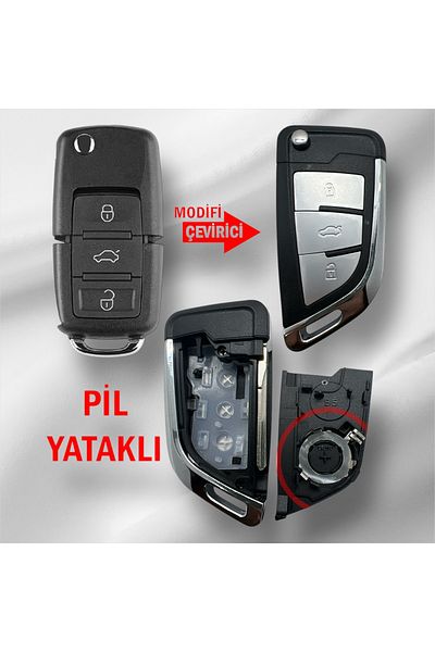 Luxe Aksesuarr Volkswagen Golf Polo Jetta Transporter Passat Skoda Inverter-Conversion 3 Button Key Controller Case