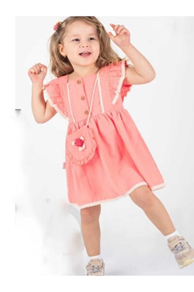 Çilek Baby Kız Bebek %100 Pamuk Çantalı Kısa Kollu Çift Yönlü Elbise