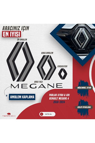 TEARNOW Megane 4 (2016-2024) شعار تصميم جديد - ملصق بيانو أسود وأسود ورمادي