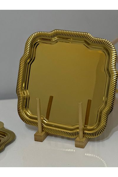 USD HOME Δίσκος σερβιρίσματος τσαγιού καφέ με μοτίβο ραβδώσεων πολυτελείας 6 τεμαχίων