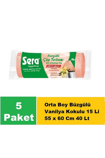 SERA Garbage Bag Drawstring Vanilla Scented Medium Size 15 Li 55 X 60 cm X 5 Pack