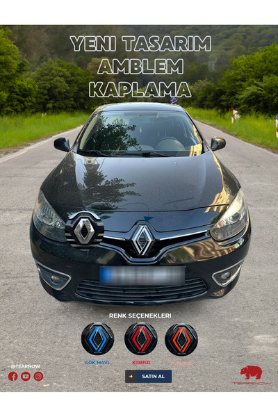 TEARNOW Fluence (2012-2016) Yeni Tasarım Amblem Kaplama Sticker - Piano Black, Siyah & Gri