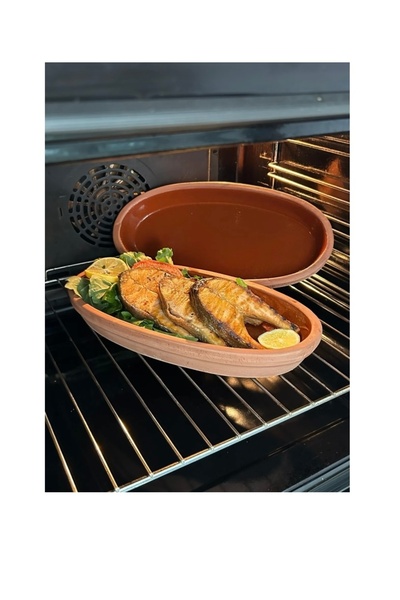 abnturk 2’Li Toprak Oval 23Cm Güveç Fırın Kabı Kayık Güveç İçi Sırlı Organik Pişirme Kabı