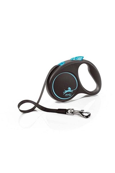 Flexi طوق كلب أوتوماتيكي مخطط باللون الأسود باللون الأزرق بطول 5 أمتار