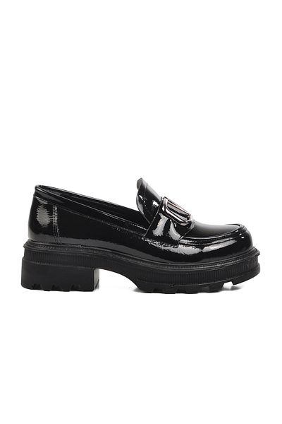 Aspor Black Patent Leather Women's Loafer Shoes