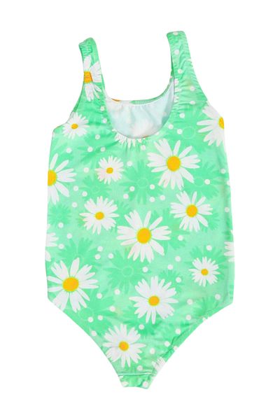 FırsatYeri Girls' Swimsuit Green White Daisy Pattern Comfortable Quick Dry Swimsuit Sea Pool Beach Swimsuit