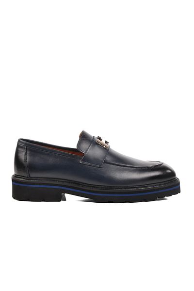 Aspor Navy Blue Genuine Leather Men's Loafer Shoes Premium