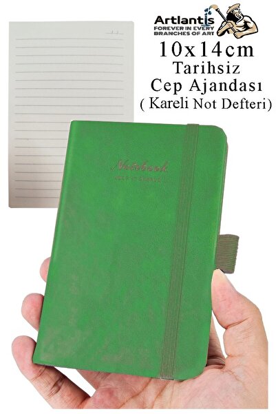 Artlantis Sert Kapak Tarihsiz Ajanda 10x14 cm 1 Adet Sert Kapak Lastikli Not Defteri Cep Ajandası Kareli Kalem