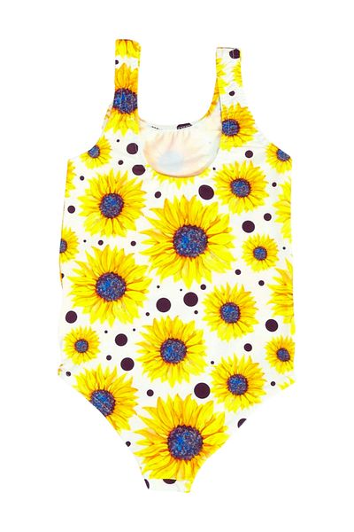 FırsatYeri Girls' Swimsuit Yellow Sunflower Pattern Comfortable Quick Dry Swimsuit Sea Pool Beach Swimsuit