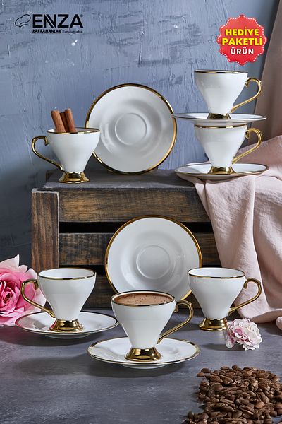 Enza Atlas Set of 6 Porcelain Coffee Cups 90ml