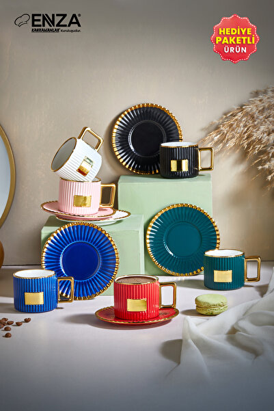Enza Colorful 6’lı Porselen Kahve Fincanı Takımı 90 ml