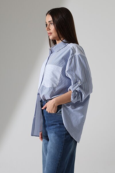 Corradeo Giyim NOUA SEZON Cămașă oversize cu dungi Apolitli Design din țesătură poplin