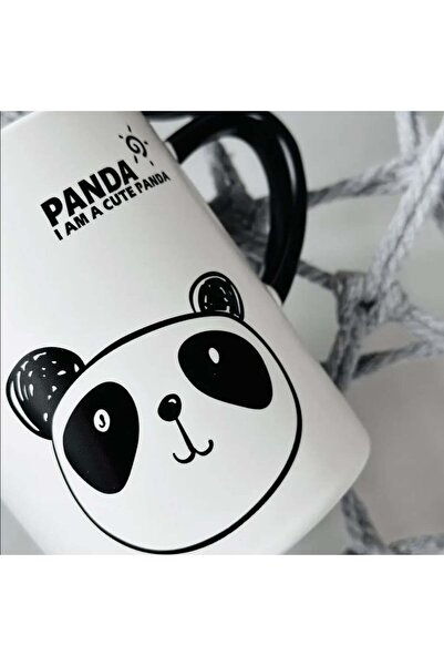 PUFO Lonely Panda ceramic mug with lid and spoon for coffee or tea, 300 ml
