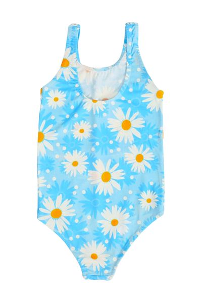 FırsatYeri Girls' Swimsuit Blue White Daisy Pattern Comfortable Quick Dry Swimsuit Sea Pool Beach Swimsuit