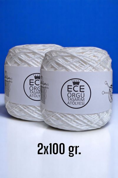 Ece Örgü Tasarım Atölyesi Πλεκτό σχοινί χειρός από καθαρό λευκό, μπαμπού 50%, 50% βαμβάκι (200 γρ.)