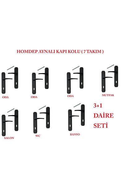 HOMDEP Mirrored Door Handle Brawo Set 3+1 Apartment Set (5 Rooms 1 Bathroom 1 Wc) Black