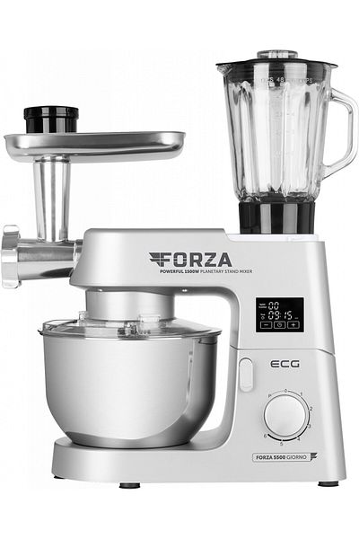ECG Robot de bucatarie ECG FORZA 5500 Giorno Argento, 1500 W, 6,5 litri, LCD, sistem amestecare planetar