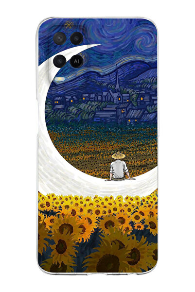 moonset Oppo A54 Uyumlu Van Gogh Tasarımlı Baskılı Şeffaf Telefon Kılıfı
