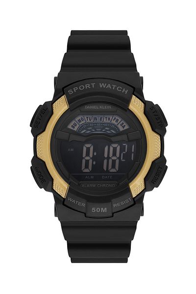 Daniel Klein Black Children's Wristwatch with Alarm and Stopwatch, 7 Different Lights, for Ages 8-12