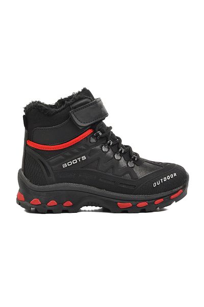 Aspor Black Red Unisex Velcro Fur Children's Boots