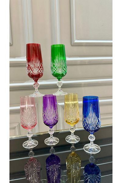Vakıf home Bohemia Crystal Colorful Handcrafted 180 ml Footed Coffee Side Water Glass