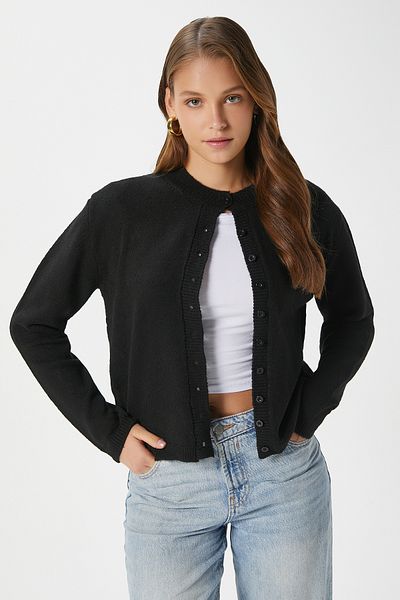 Ritnice Women's Nina Crew Neck Black Basic Cardigan