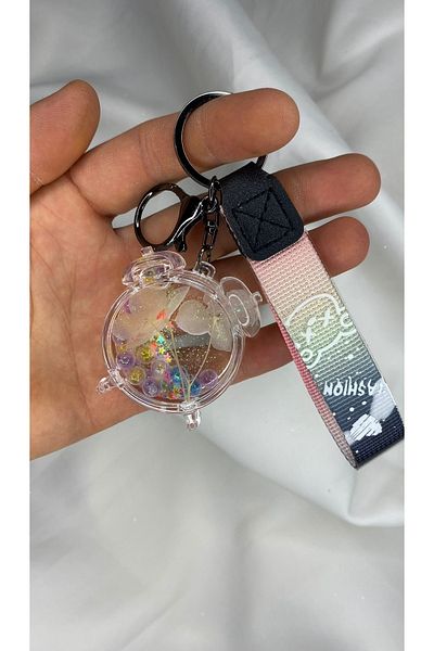 nss sky rock Alarm Clock Shaped Keychain and Bag Accessory Full of Liquid and Ornaments