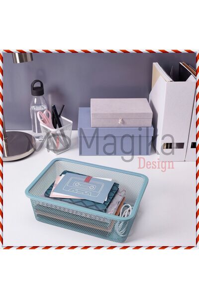 Magika Design MD Trofast Çelik File Saklama Kutusu, Masaüstü Organizer Kutu, Mavi, 20x30x10 cm
