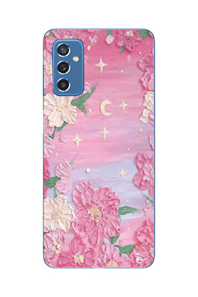 moonset Samsung Galaxy M52 Uyumlu Pastel Çiçekler Tasarımlı Baskılı Şeffaf Te...