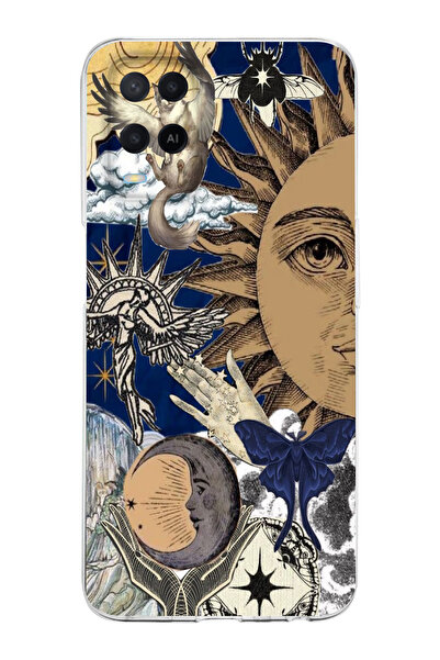 moonset Oppo A54 Uyumlu Güneş Kolaj Tasarımlı Baskılı Şeffaf Telefon Kılıfı